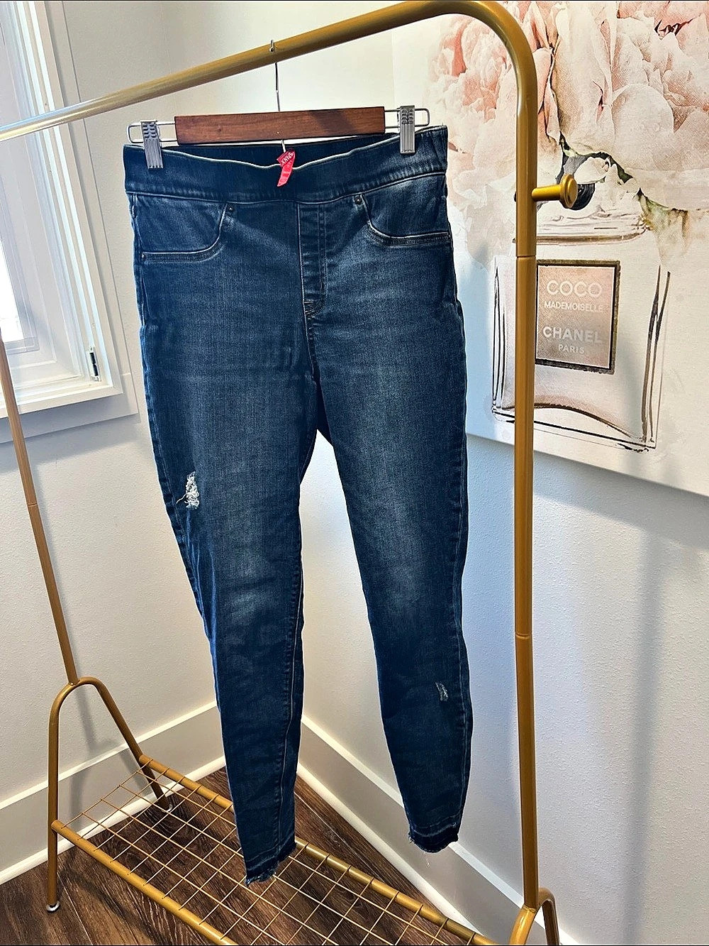 SPANX Distressed Denim Leggings Skinny Jeans Blue Medium